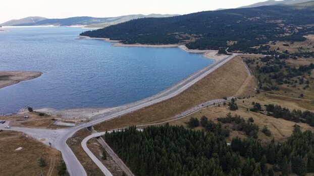 Aerial view of Belmeken Dam reservoir in Pazardzhik Bulgaria. Aerial view of Belmeken Dam reservoir in Pazardzhik Bulgaria.