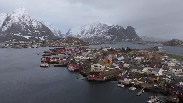 Aerial view of Lofoten islands in Vagan Municipality Norway.