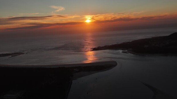 Aerial 360 infinity gimbal rotation of sunset over the Atlantic ocean Portugal. Aerial 360 infinity gimbal rotation of sunset over the Atlantic ocean Portugal.
