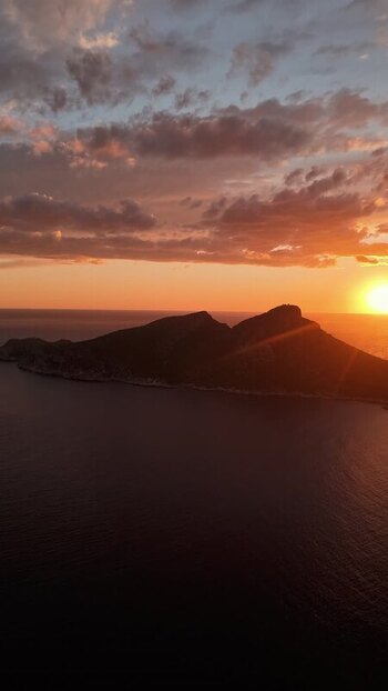 Aerial view of Sa Dragonera island at sunset Spain.