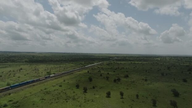 Aerial view of a freight train in Swara Plains Conservancy Kenya. Aerial view of a freight train in Swara Plains Conservancy Kenya.
