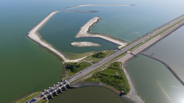 Aerial View of the Vismigratierivier at the Afsluitdijk Aerial View of the Vismigratierivier at the Afsluitdijk