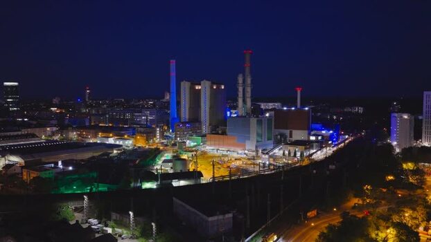 Aerial view of the illuminated West Power Station Germany.