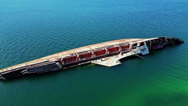 Aerial view of the Panagiotis shipwreck in the Ionian Sea Greece.