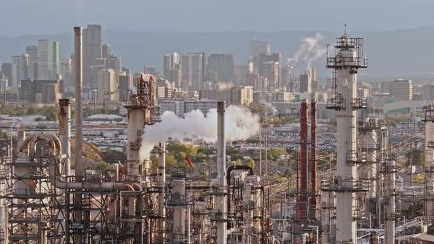 Aerial view of Suncor Energy refinery in Commerce City United States.