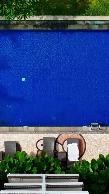 Aerial view of a swimming pool in Bali Indonesia.