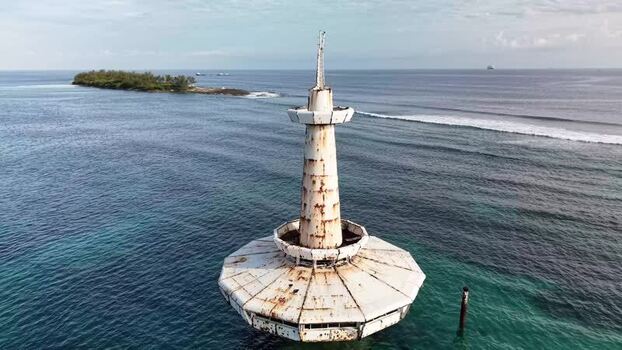 Aerial view of the abandoned observatory tower The Bahamas.