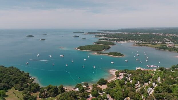 Aerial view of Vrsar archipelago and coastline Croatia.