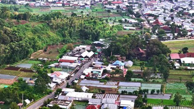 Aerial view of a rural village in Bali Indonesia.