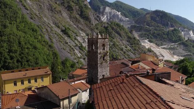 Aerial view of Colonnata village and marble quarries Italy. Aerial view of Colonnata village and marble quarries Italy.