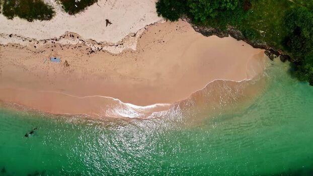 Aerial view of tropical beach coastline in Bali Indonesia.