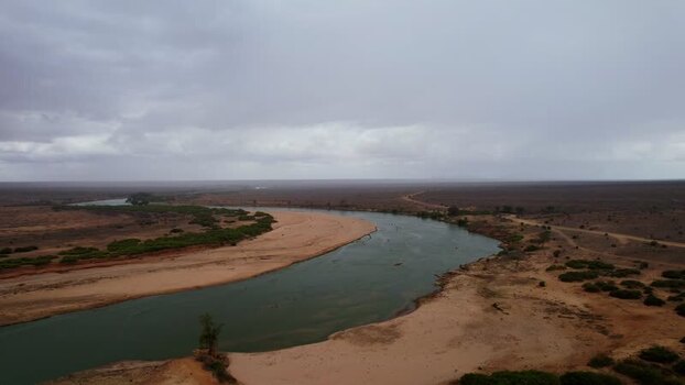 Aerial view of Galana River in Tsavo East Kenya.