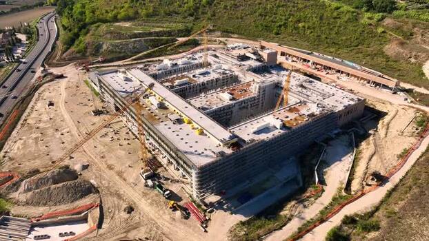 Aerial view of Hospital construction site near Via Baraccola Italy.
