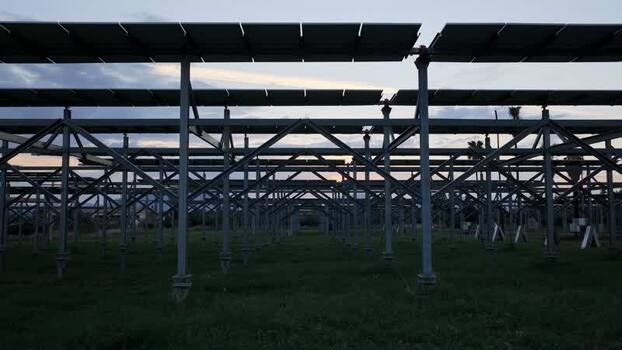 Aerial view of solar panel array in Terrasini Italy.