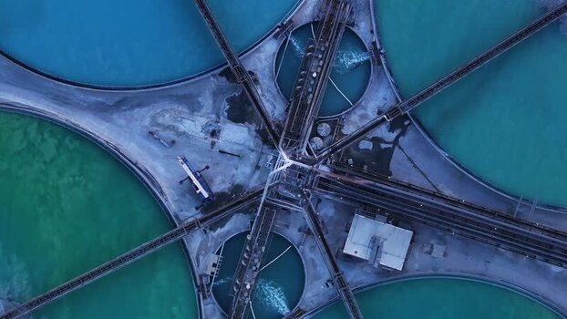 Aerial view of industrial pools United States. Aerial view of industrial pools United States.