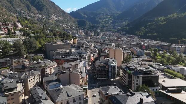 Aerial view of Andorra la Vella in the Pyrenees Andorra.