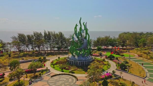 Aerial view of Patung Suroboyo Raksasa in Surabaya Indonesia. Aerial view of Patung Suroboyo Raksasa in Surabaya Indonesia.