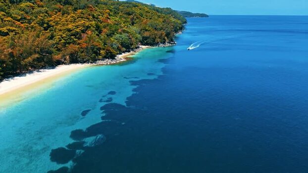 Aerial view of the tropical coastline and beaches in Honduras. Aerial view of the tropical coastline and beaches in Honduras.