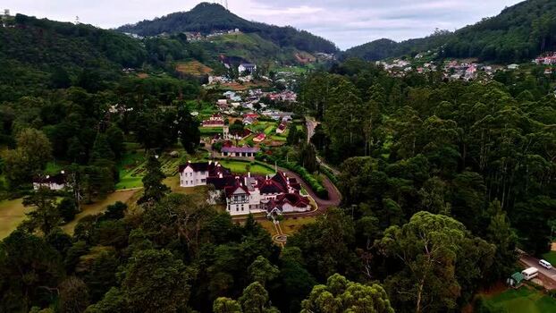 Aerial view of colonial building in the mountains Sri Lanka.