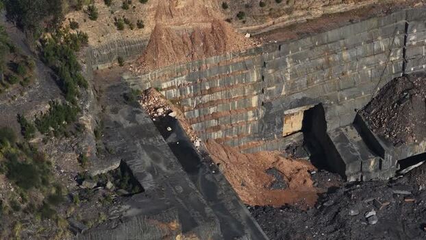 Aerial view of a quarry with rock formations Portugal.