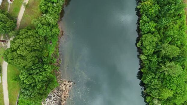 Aerial view of the Minho River and lush green riverbanks Spain.