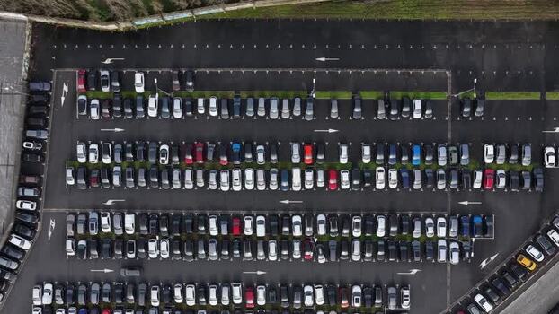 Aerial view of a car parking lot Portugal.
