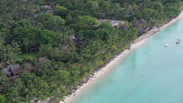 Aerial view of Trou aux Biches Beach in Mauritius.
