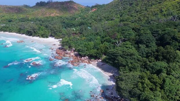 Aerial view of Anse Lazio beach in Seychelles.