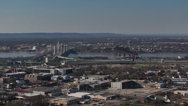 Aerial view of bridges and city skyline in Louisville United States. Aerial view of bridges and city skyline in Louisville United States.