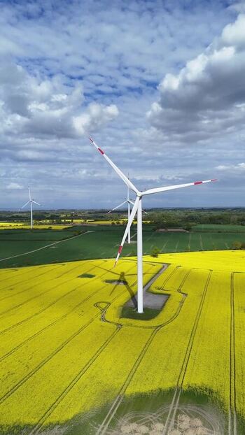 Aerial view of wind turbines in a rapeseed field Germany. Aerial view of wind turbines in a rapeseed field Germany.