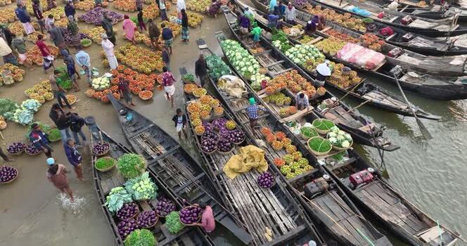 Aerial view of a floating vegetable market in Sylhet Bangladesh. Aerial view of a floating vegetable market in Sylhet Bangladesh.