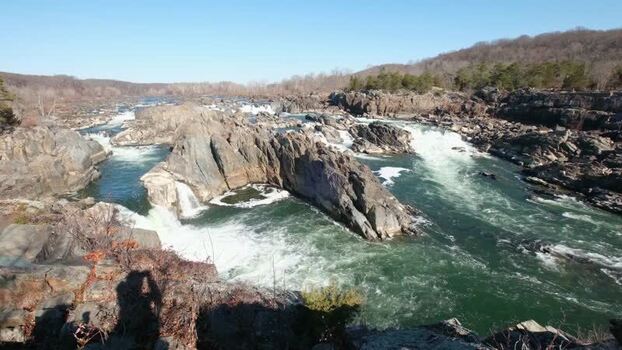 View of Great Falls Park with rushing river rapids United States. View of Great Falls Park with rushing river rapids United States.