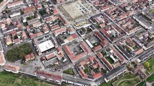 Aerial view of Neuf Brisach and red rooftops France.