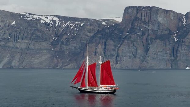 Aerial view of sailing ship near Uummannaq Greenland. Aerial view of sailing ship near Uummannaq Greenland.