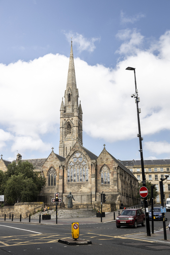 Newcastle upon Tyne United Kingdom 13 July 2026 View of St. Mary s Cathedral with its gothic spire stone masonry and stained glass windows under a bright blue sky. Newcastle upon Tyne United Kingdom 13 July 2026 View of St. Mary s Cathedral with its gothic spire stone masonry and stained glass windows under a bright blue sky.