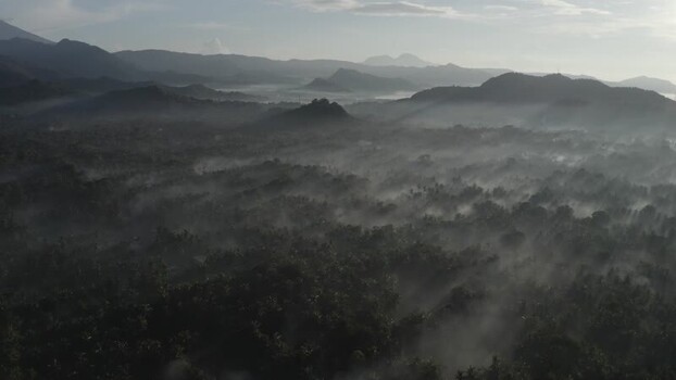 Aerial view of Mount Agung and misty tropical forest at sunrise Indonesia. Aerial view of Mount Agung and misty tropical forest at sunrise Indonesia.