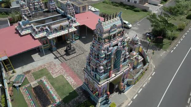 Aerial view of Tamil Temple in Cap Malheureux Mauritius.