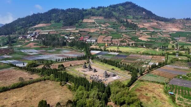 Aerial view of Candi Arjuna temple complex in Indonesia. Aerial view of Candi Arjuna temple complex in Indonesia.