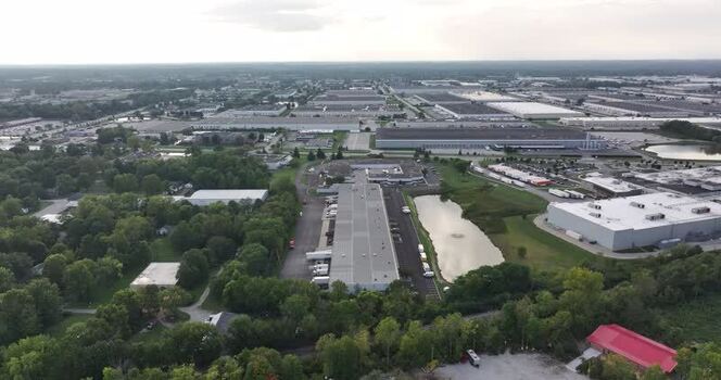 Aerial view of industrial warehouses in Indianapolis United States.