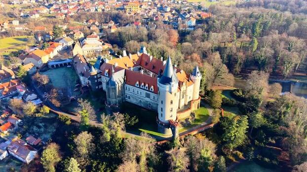 Aerial view of Zleby Castle in Zleby Czechia.