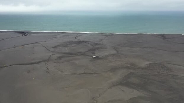 Aerial view of Solheimasandur plane wreck in Iceland.