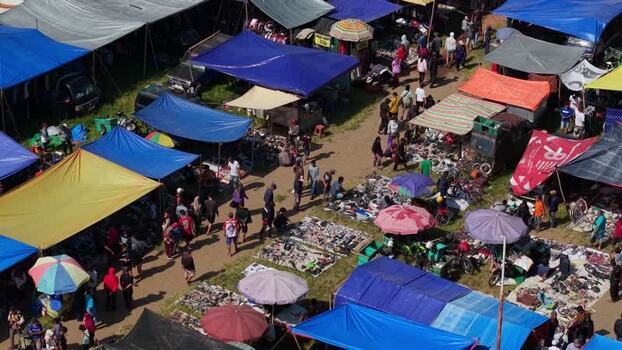 Aerial view of Bonyokan Pasar Legi market Indonesia.