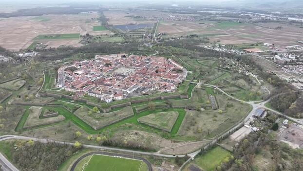 Aerial view of Neuf Brisach star fortress France.