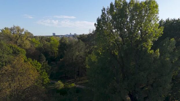 Aerial view of park and Warsaw skyline Poland. Aerial view of park and Warsaw skyline Poland.