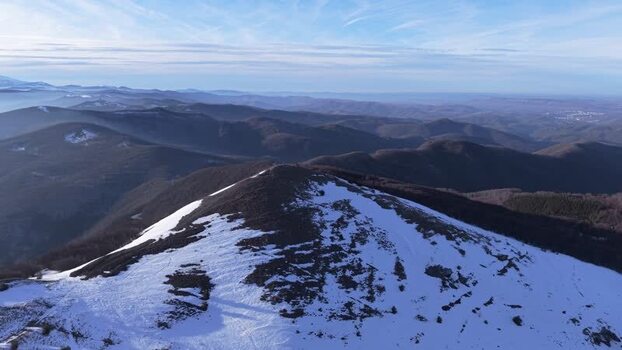 Aerial view of Buzludzha Monument in the mountains Bulgaria.
