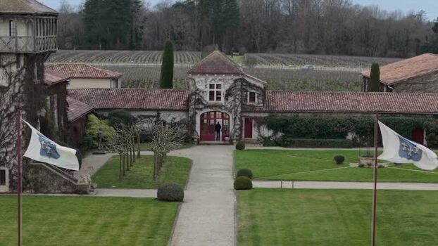 Aerial view of Chateau Smith Haut Lafitte vineyards estate France.