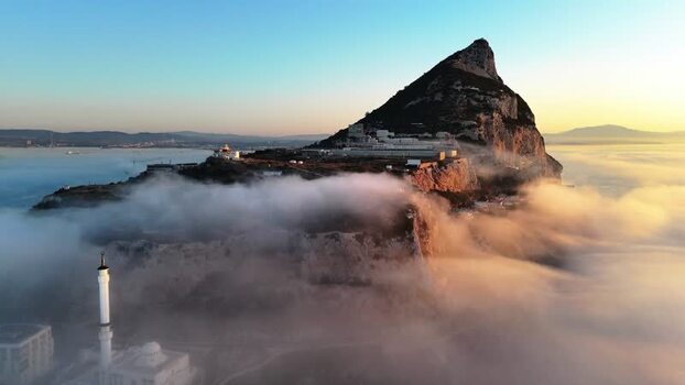 Aerial view of Europa Point and the Rock of Gibraltar Gibraltar.