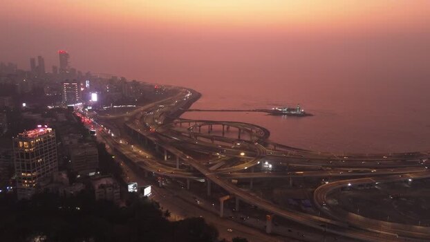 Aerial view of Coastal Road and Haji Ali Dargah India. Aerial view of Coastal Road and Haji Ali Dargah India.