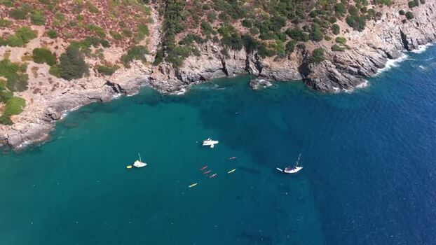 Aerial view of Punta Rossa bay in Capoliveri Italy.