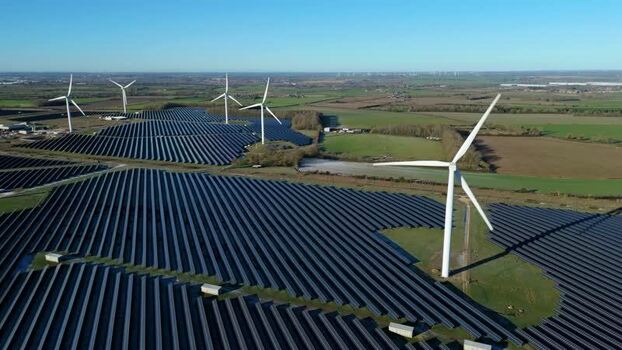 Aerial view of Chelveston Wind Farm United Kingdom.